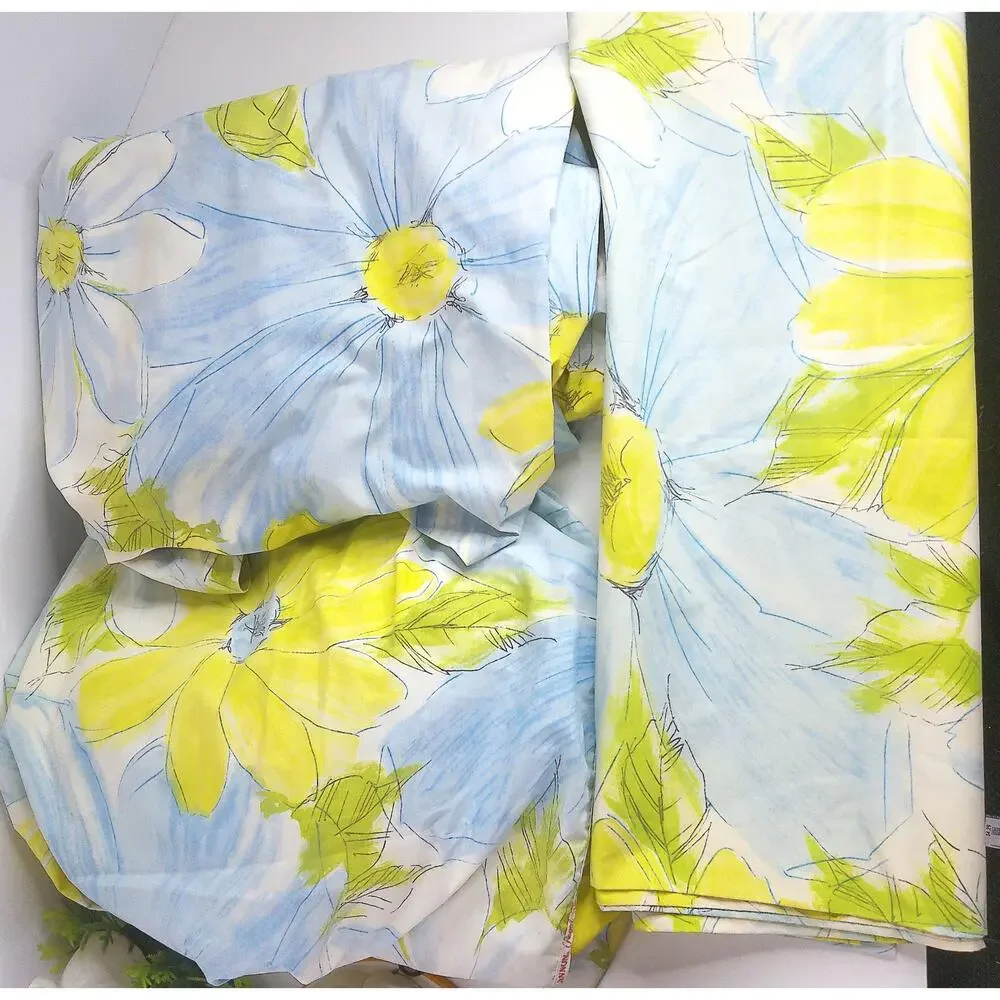 Vintage Cannon Royal Family No Iron Percale Heavenly Daisy Blue Full Sheet Set